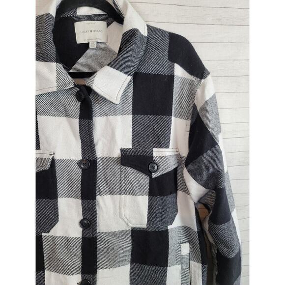 Lucky Brand Black White Plaid Flannel Shacket Jacket, sz Large - Picture 2 of 12